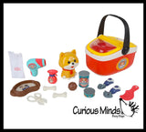 NEW - Large Corgi Dog Cute Toy Pet in Basket - Pretend Play Toy Doggy Playset