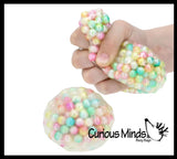 Crunchy Rainbow Bead Sensory Ball - Fidget Toy Clear Skin with Hard Plastic Beads