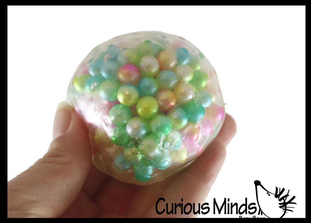 Crunchy Rainbow Bead Sensory Ball - Fidget Toy Clear Skin with Hard Plastic Beads