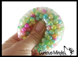 Crunchy Rainbow Bead Sensory Ball - Fidget Toy Clear Skin with Hard Plastic Beads
