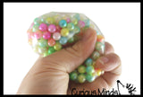 Crunchy Rainbow Bead Sensory Ball - Fidget Toy Clear Skin with Hard Plastic Beads