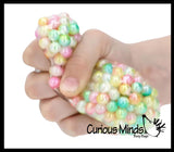 Crunchy Rainbow Bead Sensory Ball - Fidget Toy Clear Skin with Hard Plastic Beads