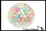 Crunchy Rainbow Bead Sensory Ball - Fidget Toy Clear Skin with Hard Plastic Beads