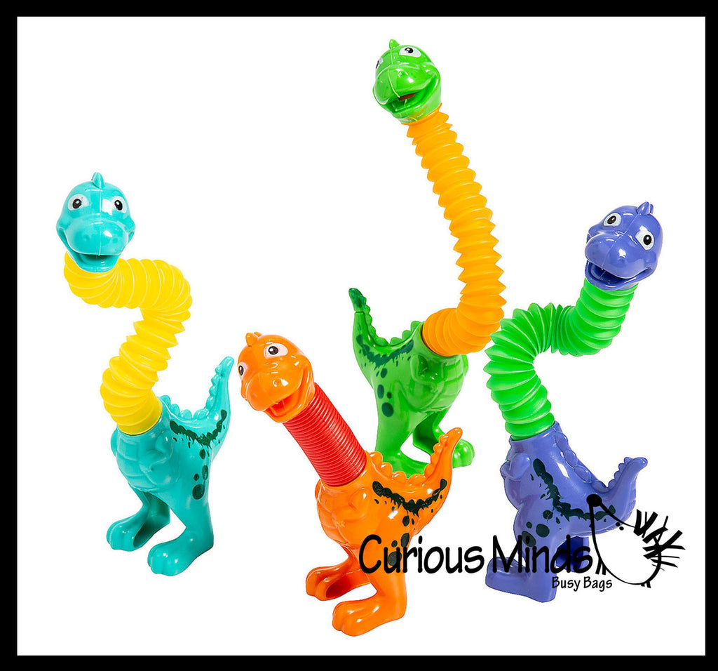 Cute Dinosaur Neck Pull and Pop Snap Animal Expanding Flexible Accordion Tube Toy - Free Play - Open Ended Fidget Toy Dino