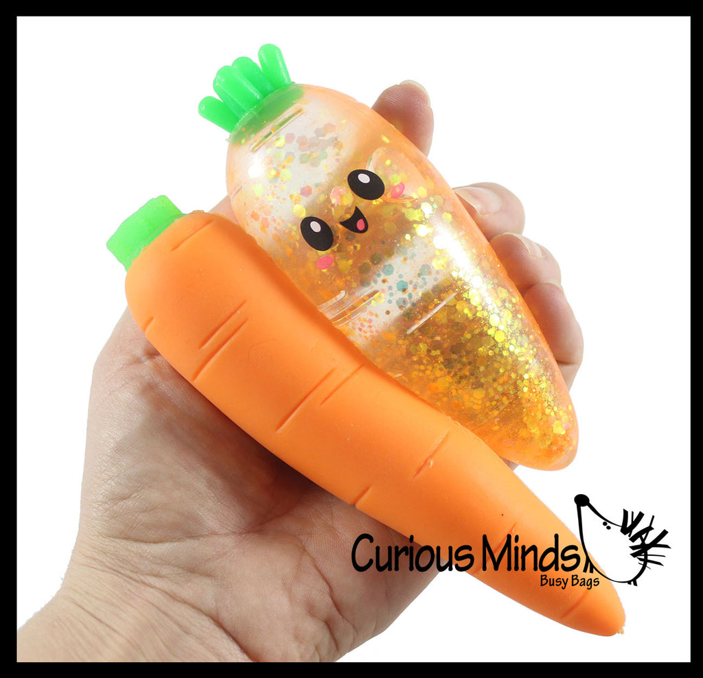 Carrot Set of 2 - Sugar and Sand Filled Squeeze Stress Balls  -  Sensory, Stress, Fidget Toy - Vegetable Easter