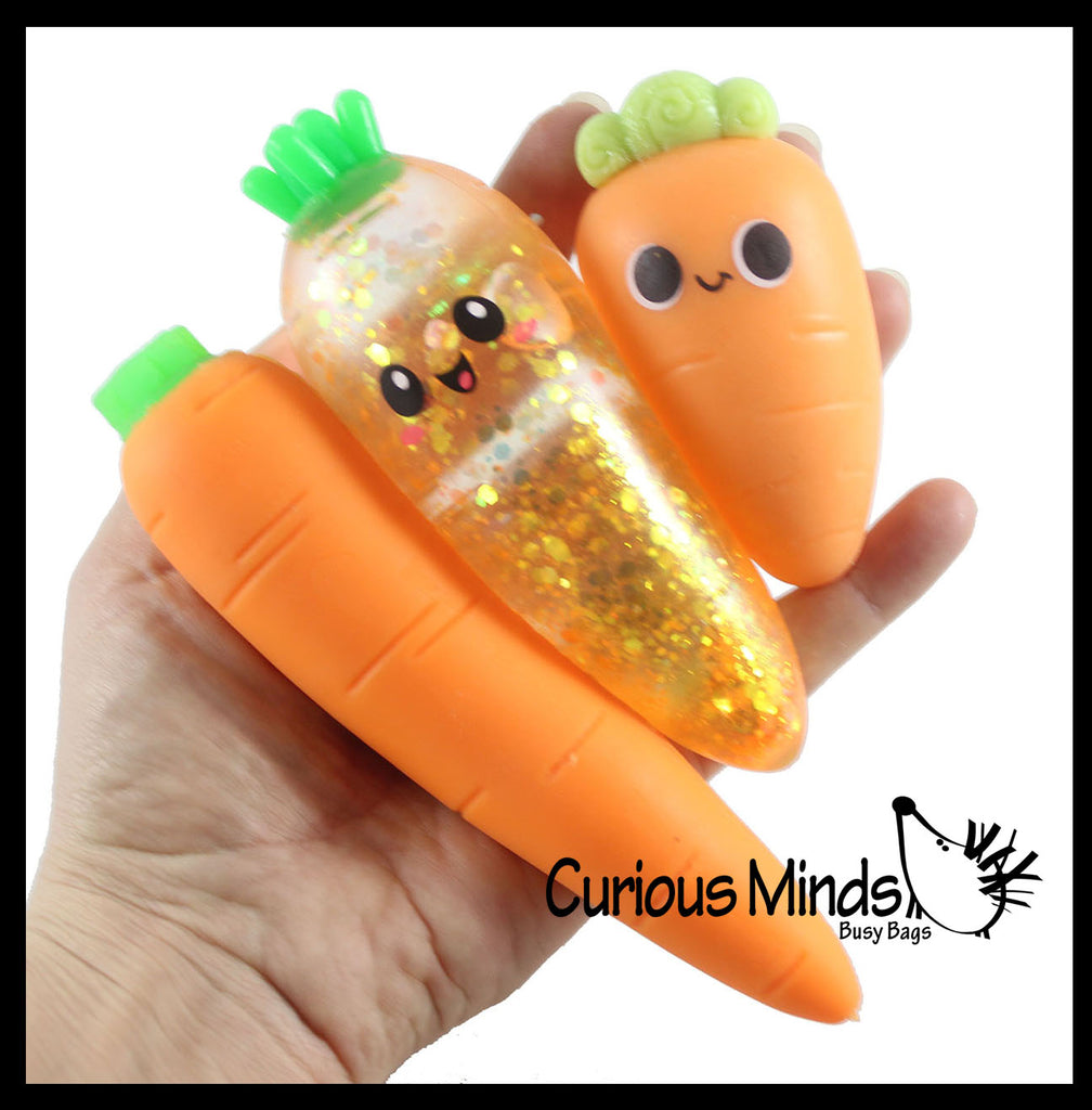 Carrot Set of 3 - Sugar, Sand, and Creamy Doh Filled Squeeze Stress Balls  -  Sensory, Stress, Fidget Toy - Vegetable Easter