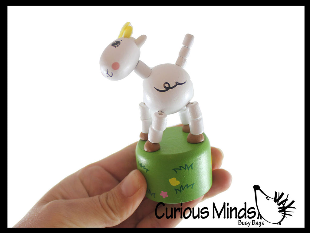 Fainting Goat Wooden Collapsing Thumb Dancing Push Puppet Animals Farm Classic Toy
