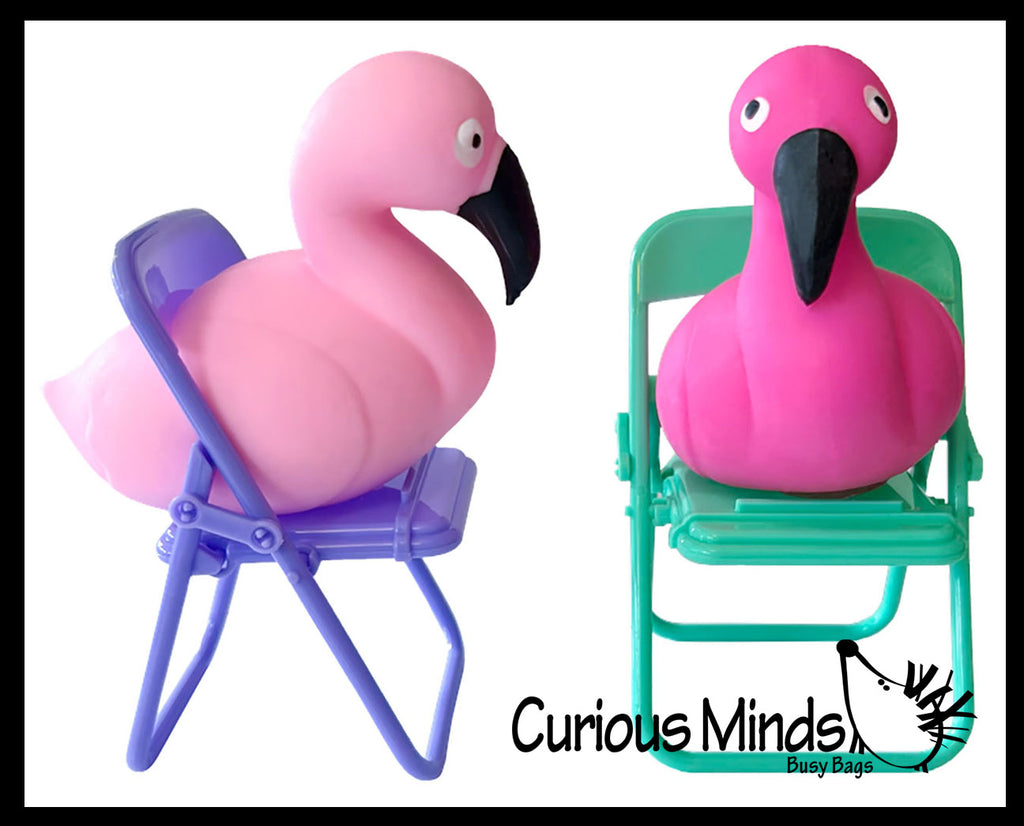 Flamingo on a Folding Beach Chair - Soft Cream Doh Filled Stress Ball - Squishy Gooey Squish Sensory Squeeze Balls Cute Gift Office Decoration