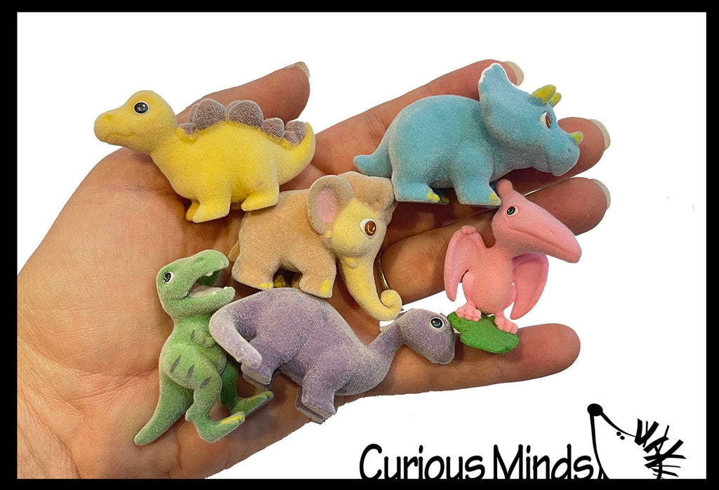 Flocked Dinosaur Animal Figurines - Soft Touch Collectible Play Figurines Pretend Play Dino