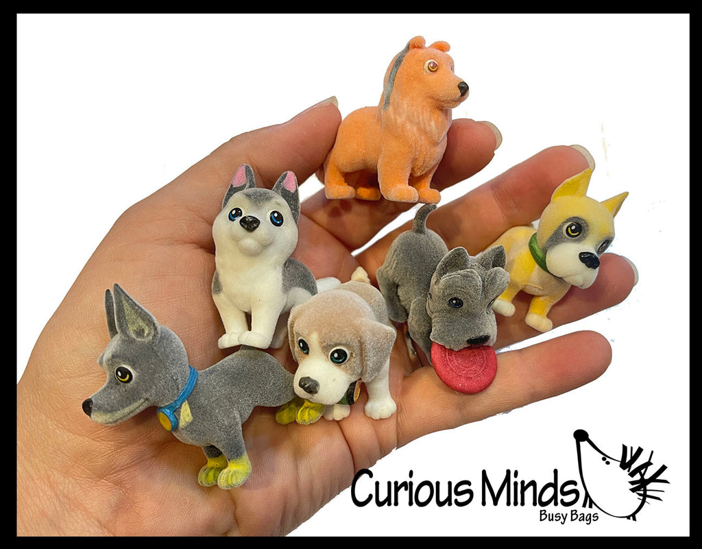 Flocked Dog Animal Figurines - Soft Touch Collectible Play Figurines Pretend Play Puppy Pet
