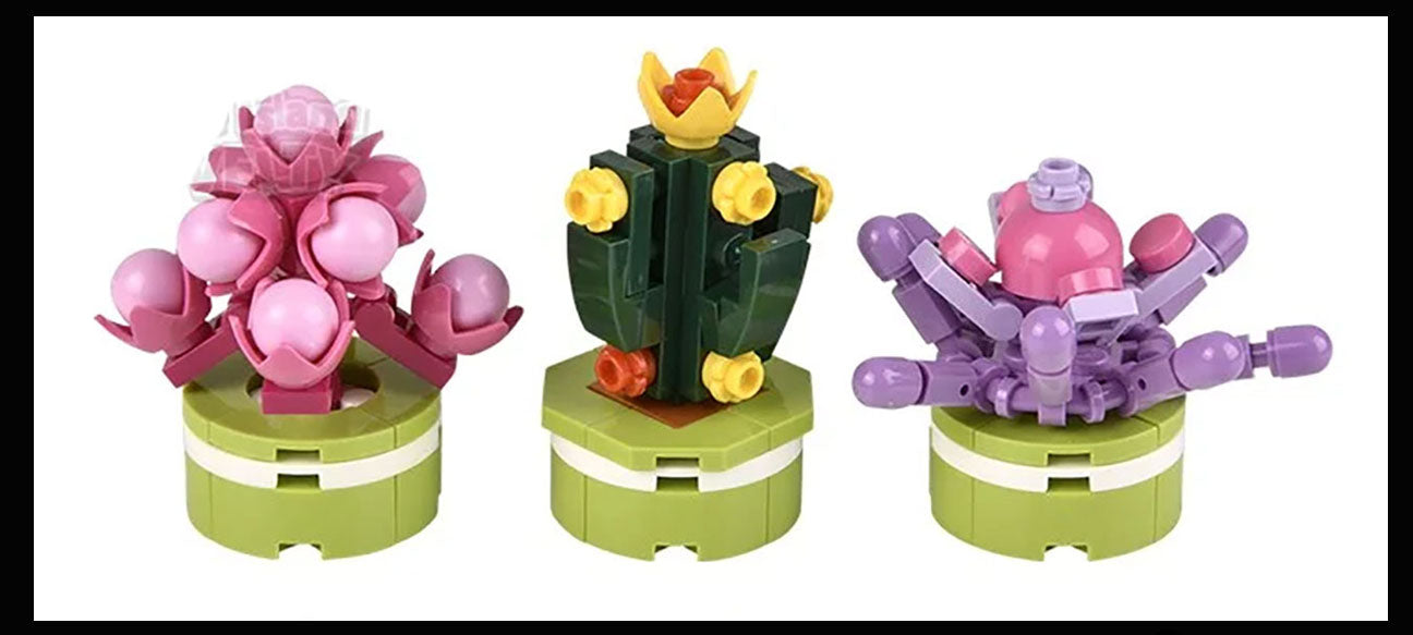 plastic toy plants Set of 3 Mini Plant Succulent Flower Building Brick Block Set Toy