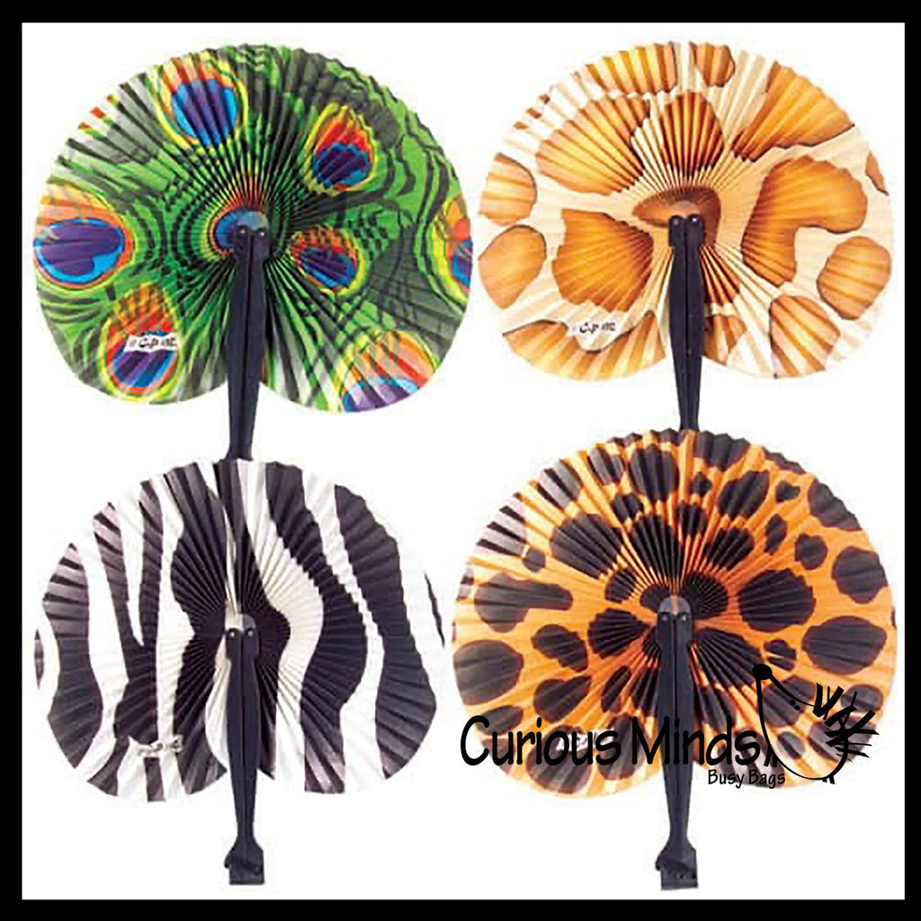 Folding Pocket Fan - Classic Mini Handheld Paper Fan - Compact - Safari Wild Animal Prints