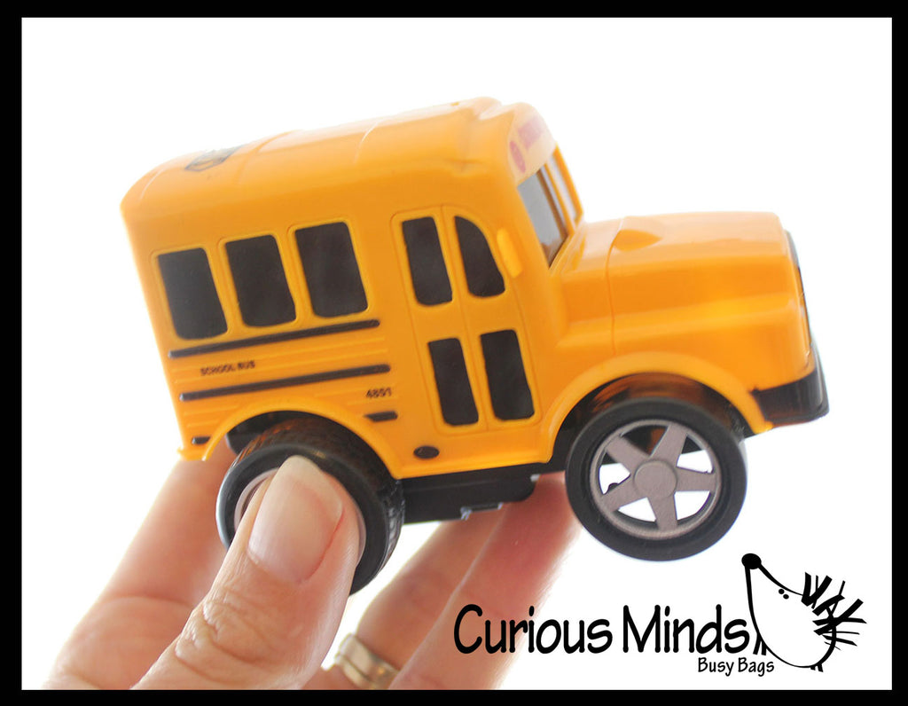 NEW - Friction School Bus Pull Back Racer Cars - Pullback Toy - Moves by Itself Friction Powered