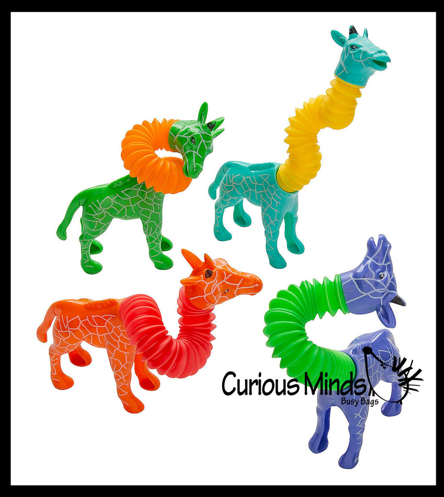 Cute Giraffe Neck Pull and Pop Snap Animal Expanding Flexible Accordion Tube Toy - Free Play - Open Ended Fidget Toy