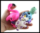 Set of 3 Girly Stress Balls - Alpaca / Flamingo / Unicorn -  Squishy Blob Mesh Ball with Soft Web - Squishy Fidget Ball