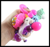 Set of 3 Girly Stress Balls - Alpaca / Flamingo / Unicorn -  Squishy Blob Mesh Ball with Soft Web - Squishy Fidget Ball