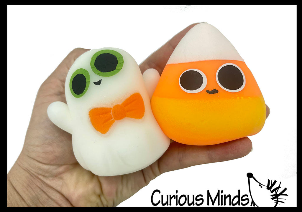 Halloween Ghost and Candy Corn Soft Cream Doh Filled Stress Ball - Squishy Gooey Squish Sensory Squeeze Balls - Spooky
