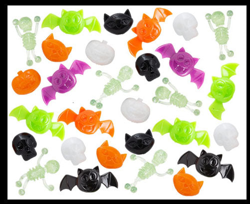 Halloween 72 Piece Sticky Toy Set -  Sticky Tumbling Skeletons - Bats - Mochi Characters - Trick or Treat (6 Dozen)