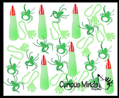 Halloween 264 Piece Glow in the Dark Toy Set - Glow Sticky Hands - Witch Fingers - Spider Rings Trick or Treat (22 Dozen)