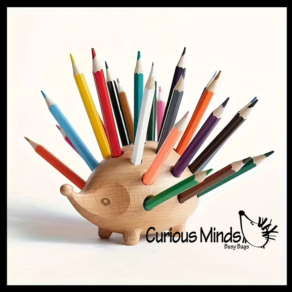 Wooden Hedgehog Colored Pencil Holder - Adorable Pencil Holder for Desk