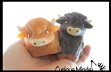 Highland Cow Large Mochi - Cute Animal Gummy Mochi Fidget Squishy Animals - Cute Individually Wrapped Toys - Sensory, Stress, Fidget Party Favor Toy