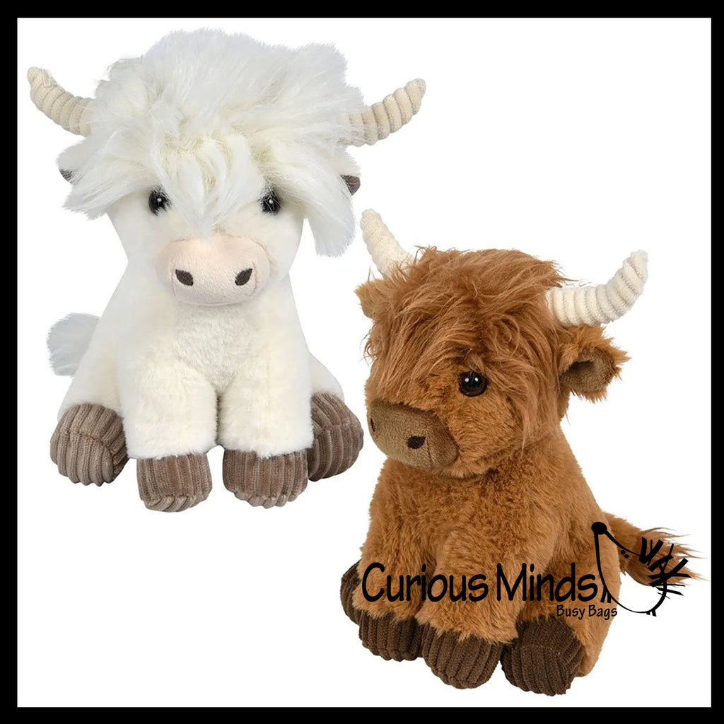 Plush Highland Cow with Corduroy Details - Heirloom Soft Hairy Cow Stuffed Animal - Cute Adorable Farm