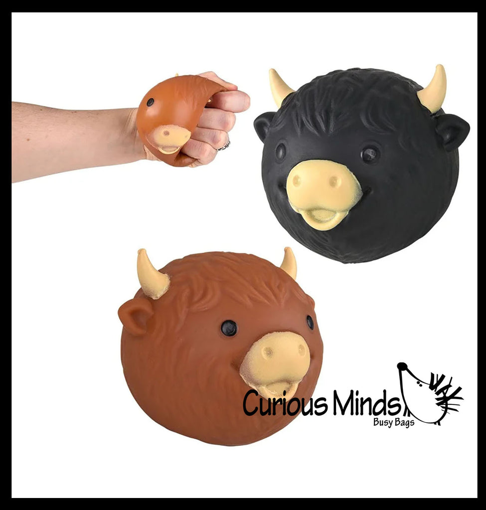 NEW - Soft  Highland Cow Head Animal Stress Balls - Ultra Soft Air-Filled Fidget Squish Balls - Amazingly Soft