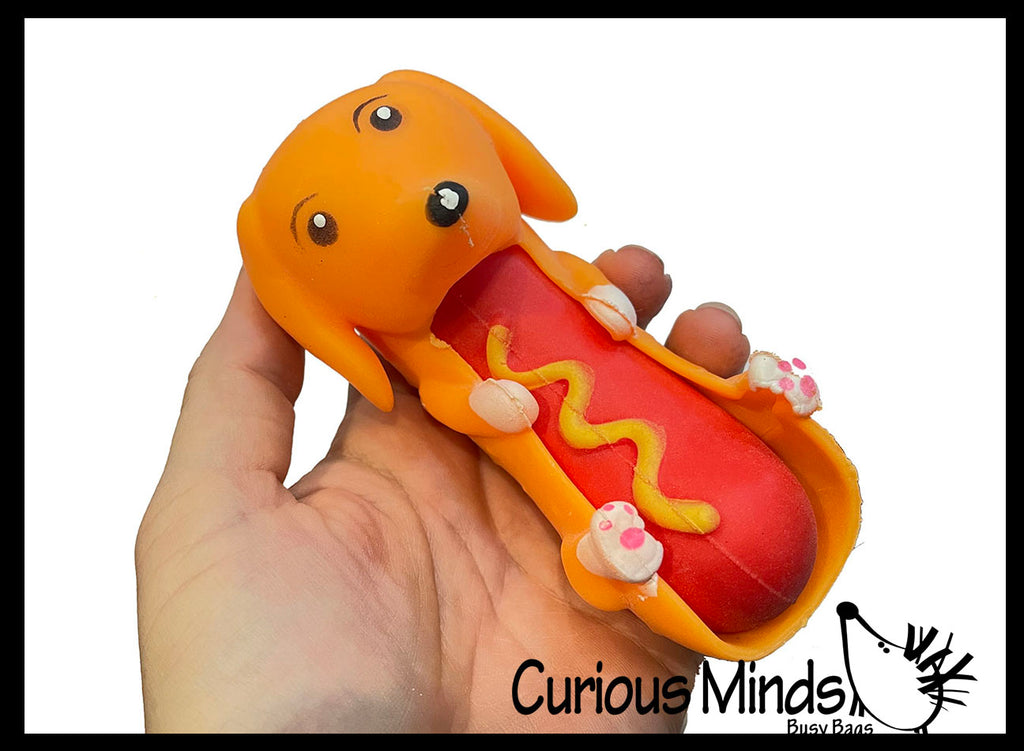 NEW - Hot Dog - Dachshund in Bun - Squishy Squeeze Stress Ball Soft Doh Filling - Like Shaving Cream - Sensory, Fidget Toy