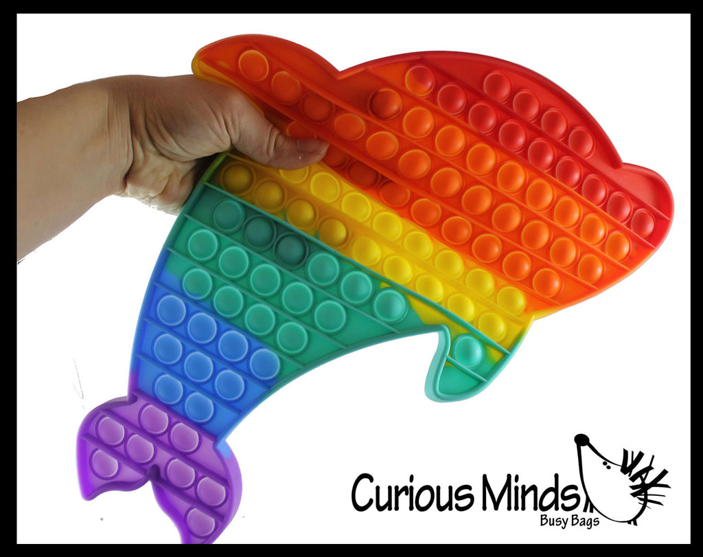 NEW - Jumbo Dolphin Bubble Pop Game Rainbow - Silicone Push Poke Bubble Wrap Fidget Toy - Press Bubbles to Pop the Bubbles - Bubble Popper Sensory Stress Toy