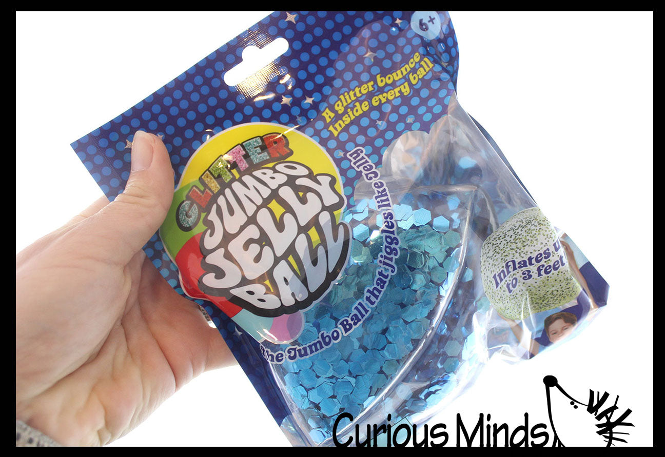 Curious Minds Busy Bags Jumbo Sparkle Inflatable Jelly Balloon Ball Inflatable Ball Reusable Lightweight Fun 1 Blue Ball