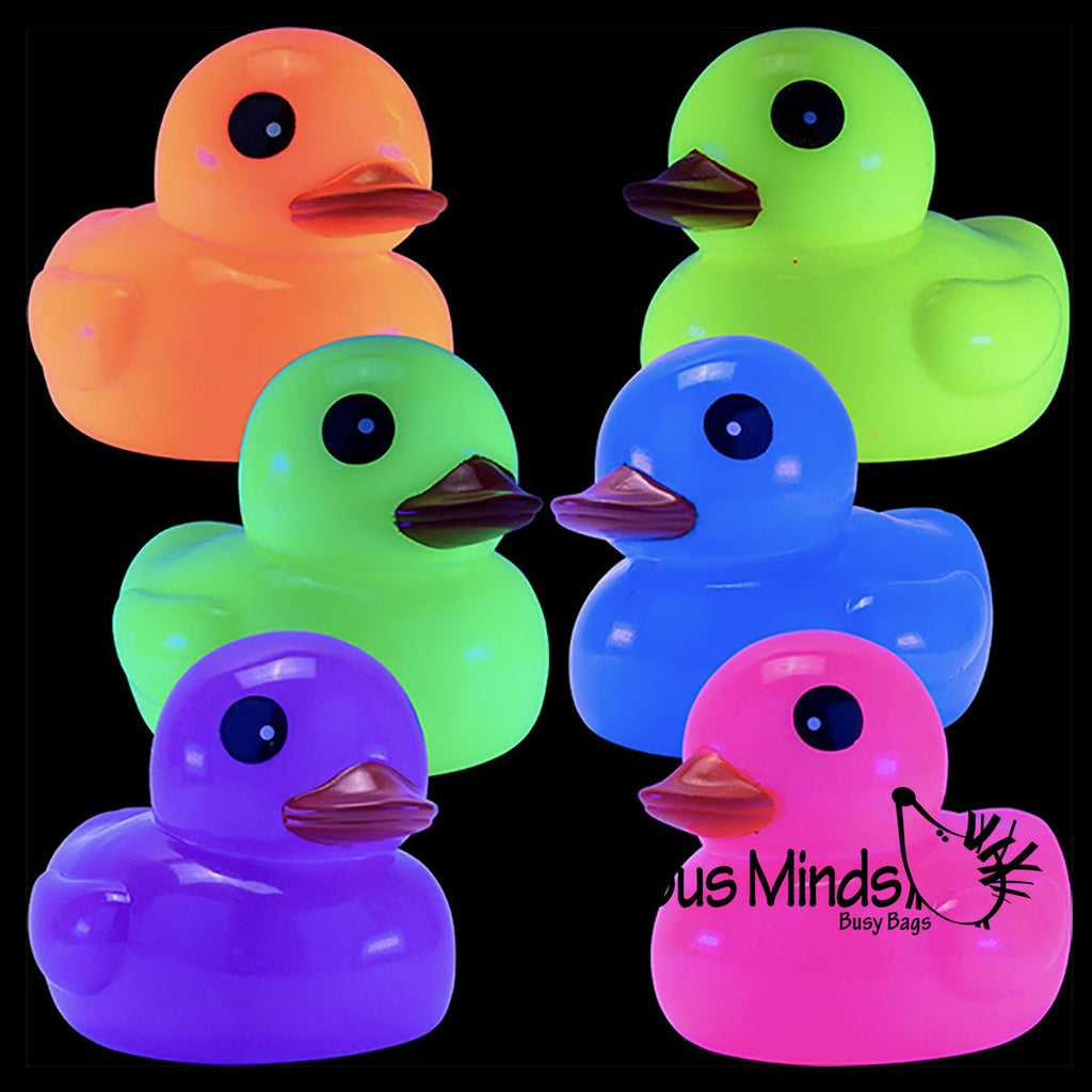 Jumbo Neon Rubber Ducks - Rubber Ducky Duckies - Cute Novelty Prize Reward Giveaway Florescent Glows in Black Light