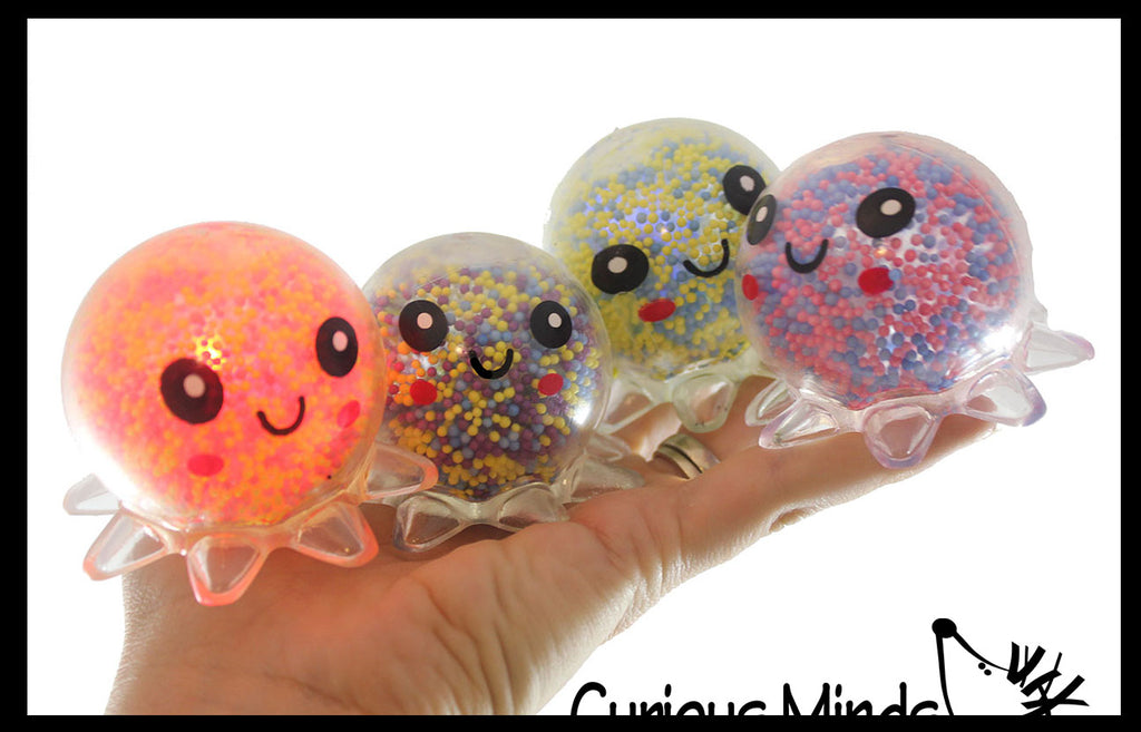 Light Up Octopus - Air and Styrofoam Bead Filled Squeeze Stress Balls  -  Sensory, Stress, Fidget Toy Super Soft
