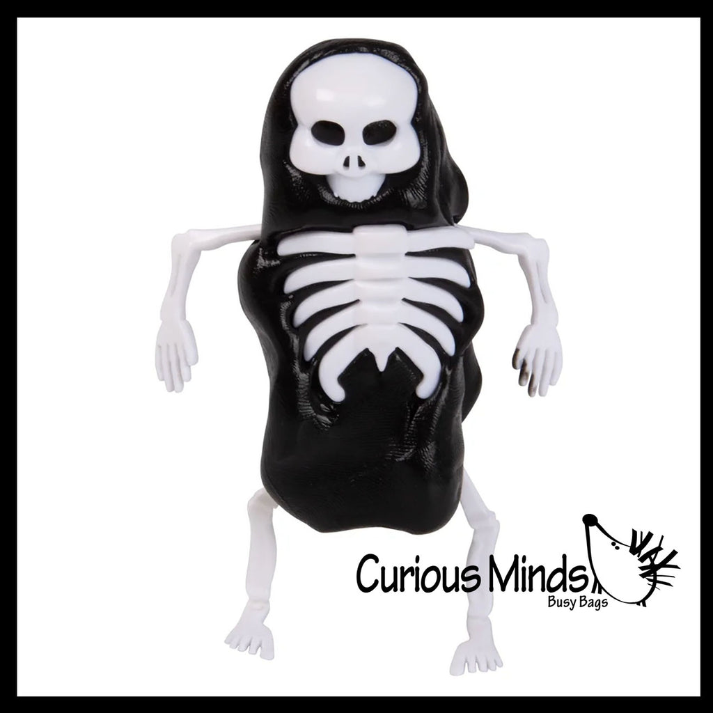 Melting Skeleton Putty Slime - Black Slime with Skeleton Bone Body Parts - Halloween Party Favor Spooky