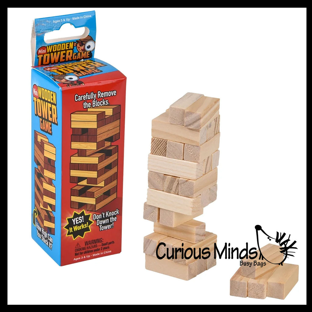 MINI Wood Topple Towers Game - Stacking Blocks Challenge  - Desktop Table Novelty Game