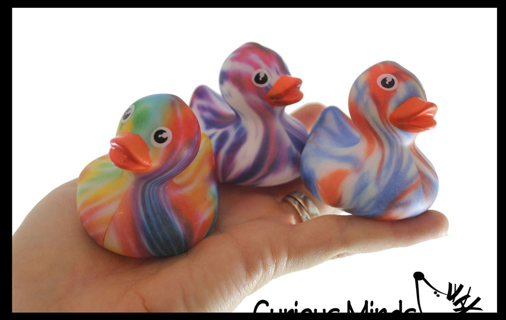 Regular 2" Tie Dye Print Rubber Ducks - Rubber Duckies - Cute Novelty Prize Reward Giveaway