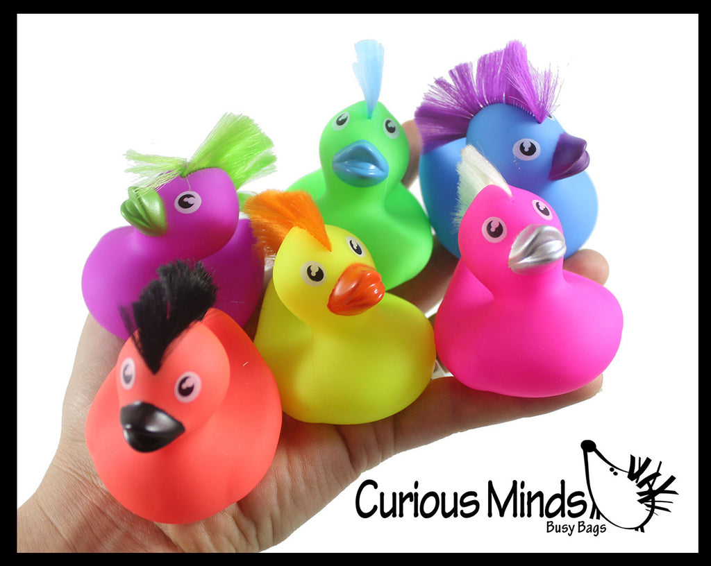 Rubber Ducks with Mohawk Hair - 2" Bright Rubber Duckies Baby Ducklings - Cute Novelty Prize Reward Giveaway Punk Rock