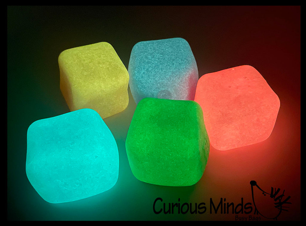 NeeDoh Glow Nice Cube Ice Sugar Ball - Glows in the Dark - Thick Glue/Gel Stretch Ball - Ultra Squishy and Moldable Slow Rise Relaxing Sensory Fidget Stress Toy Nee doh