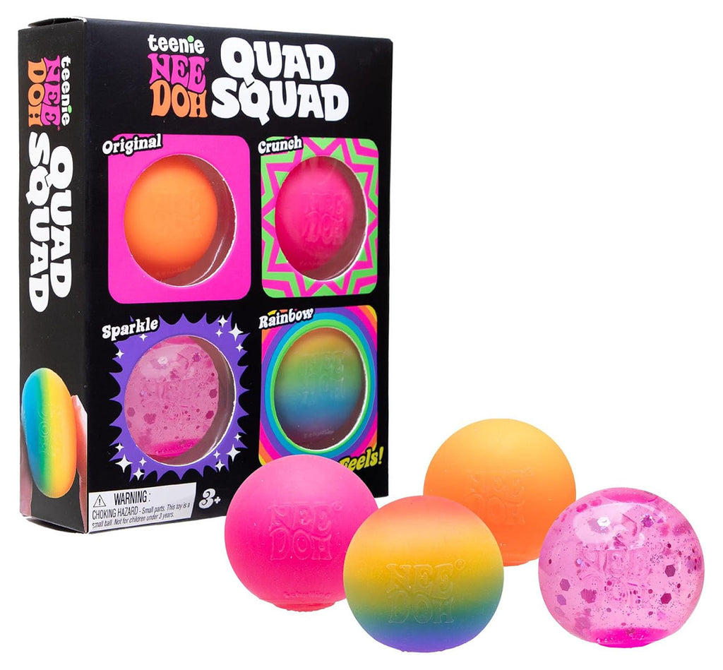 IN STOCK - NeeDoh 4 Pack Quad Squad - Assorted Teenie Tiny Nee-Doh Soft Doh Filled Stretch Ball - (Colorwave, Crunchy, Glitter)