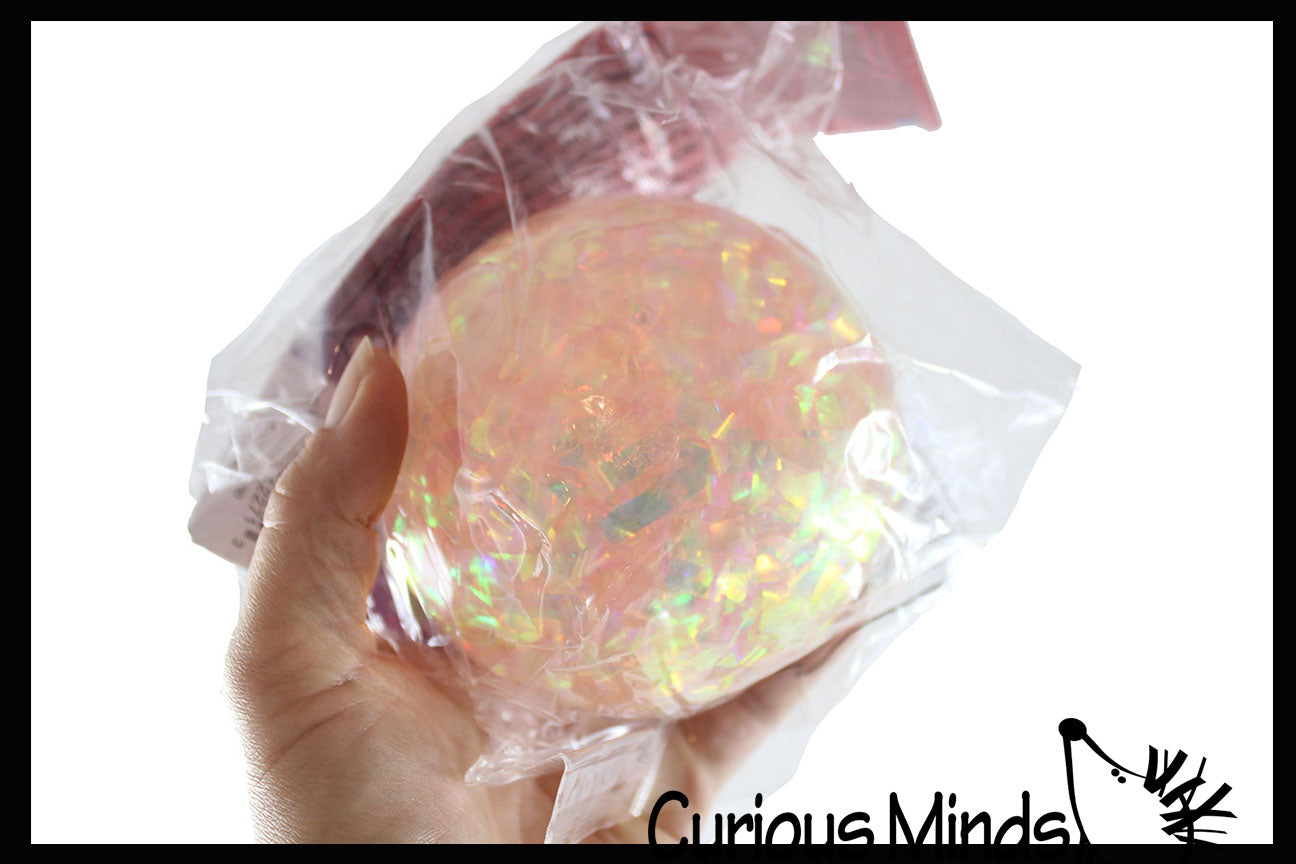 LAST CHANCE - LIMITED STOCK - Orb Jumbo 3.75" Sparkle Crystal Streamer Filled Stretch Ball - Ultra Squishy Relaxing Sensory Fidget Stress Toy
