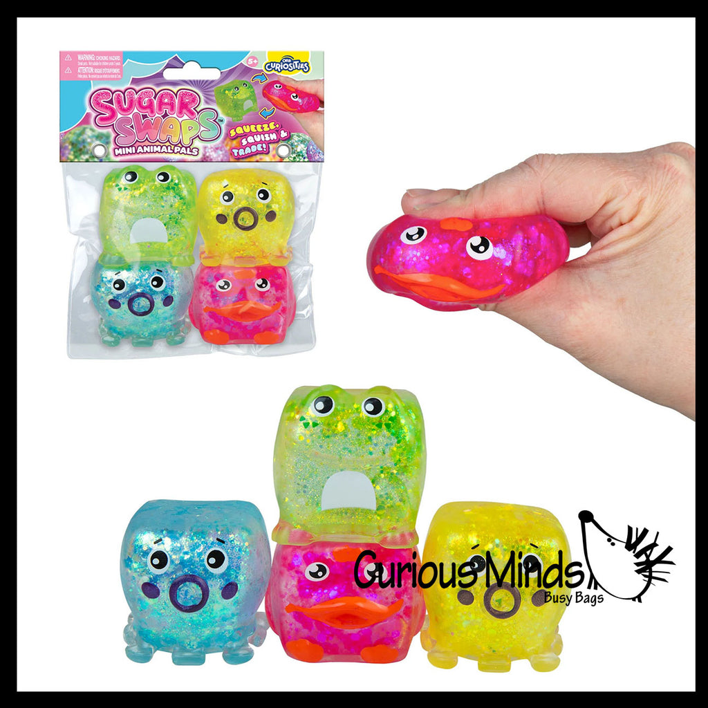 Orb Sugar Swaps Mini Animal Palls 4 Cube Ball Pack - Thick Glue/Gel Stretch Ball - Ultra Squishy and Moldable Slow Rise Relaxing Sensory Fidget Stress Toy