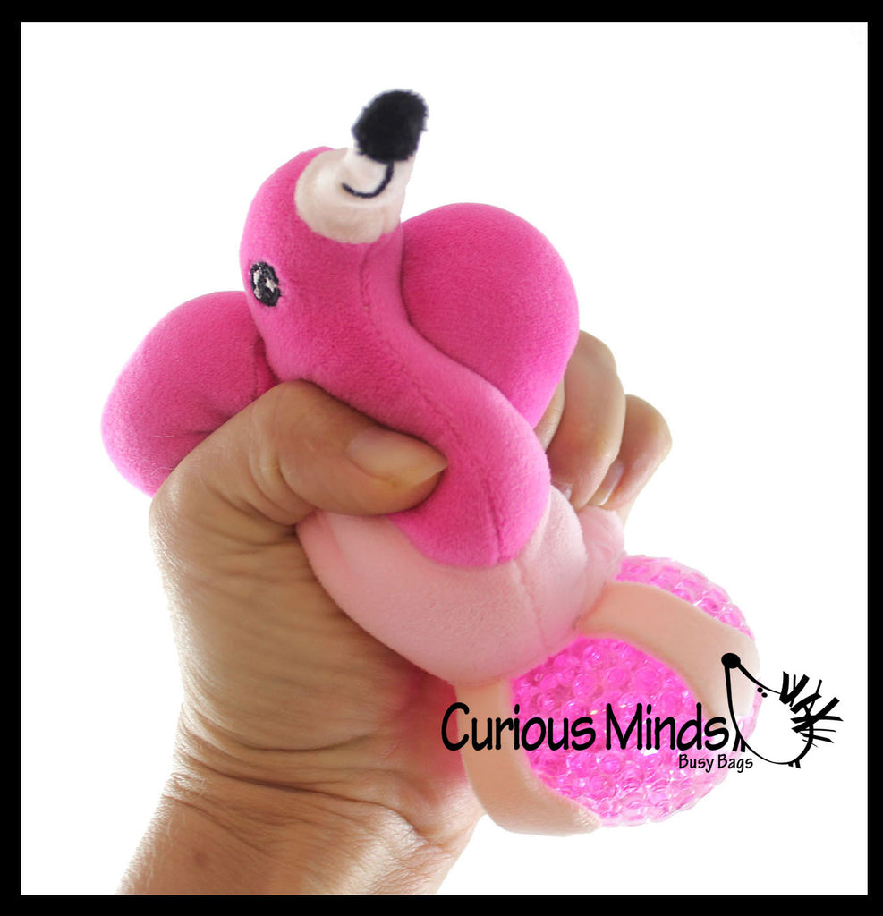 LAST CHANCE - LIMITED STOCK  - SALE - Plush Flamingo Animal Water Bead Filled Squeeze Stress Balls - Sensory, Stress, Fidget Toy Bubble Blow