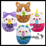 Plush Animals Drinking Bubble Tea Drink Water Bead Filled Squeeze Stress Balls - Sensory, Stress, Fidget Toy Bubble Blow