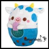 Plush Animals Drinking Bubble Tea Drink Water Bead Filled Squeeze Stress Balls - Sensory, Stress, Fidget Toy Bubble Blow