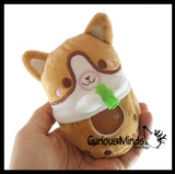 Plush Animals Drinking Bubble Tea Drink Water Bead Filled Squeeze Stress Balls - Sensory, Stress, Fidget Toy Bubble Blow