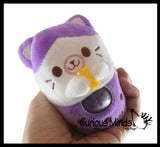 Plush Animals Drinking Bubble Tea Drink Water Bead Filled Squeeze Stress Balls - Sensory, Stress, Fidget Toy Bubble Blow