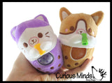 Plush Animals Drinking Bubble Tea Drink Water Bead Filled Squeeze Stress Balls - Sensory, Stress, Fidget Toy Bubble Blow