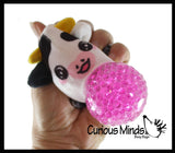 Plush Cow Farm Animal Water Bead Filled Squeeze Stress Balls - Sensory, Stress, Fidget Toy PBJ Bubble Blow