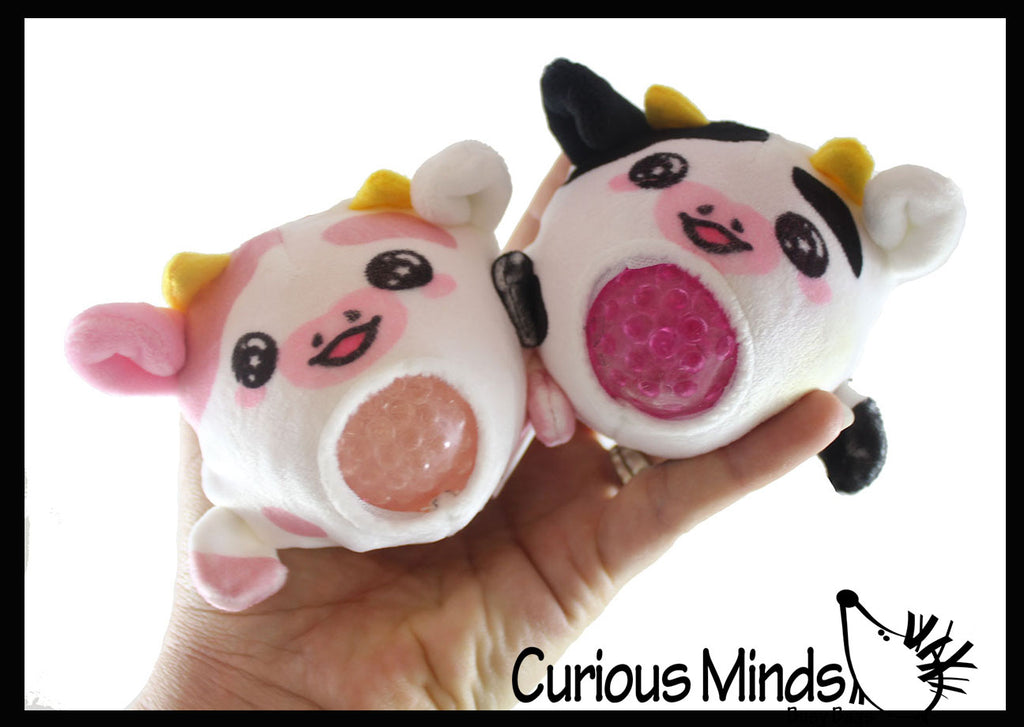 LAST CHANCE - LIMITED STOCK - Plush Cow Farm Animal Water Bead Filled Squeeze Stress Balls - Sensory, Stress, Fidget Toy PBJ Bubble Blow