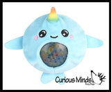 Plush Narwhal Animal Water Bead Filled Squeeze Stress Balls - Sensory, Stress, Fidget Toy PBJ Bubble Blow