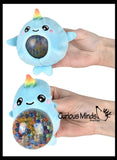 Plush Narwhal Animal Water Bead Filled Squeeze Stress Balls - Sensory, Stress, Fidget Toy PBJ Bubble Blow